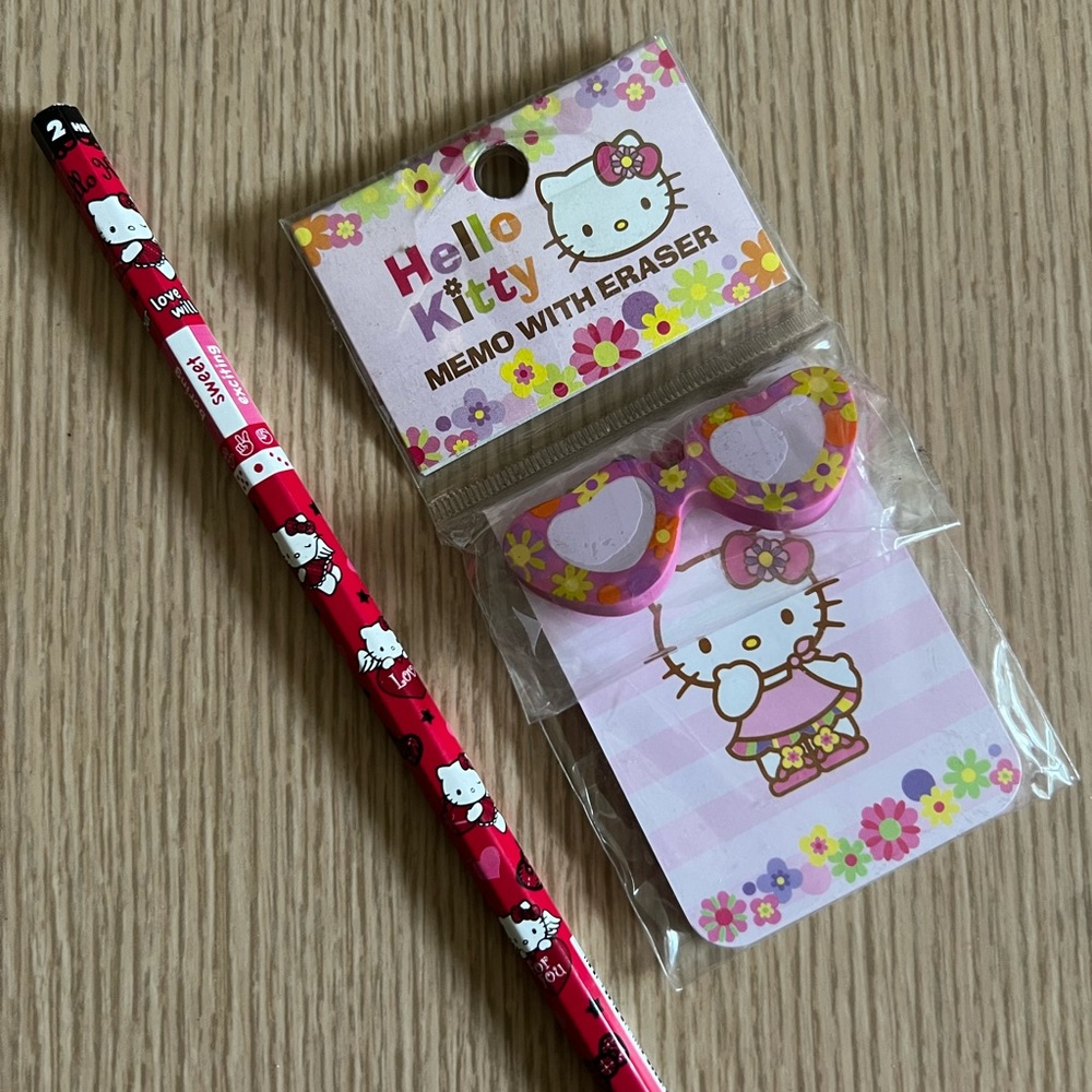 Vintage 2011 Sanrio Original Hello Kitty Mini Memo, eraser and pencil.